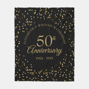 50th Golden Wedding Anniversary Black And Gold Fleece Blanket