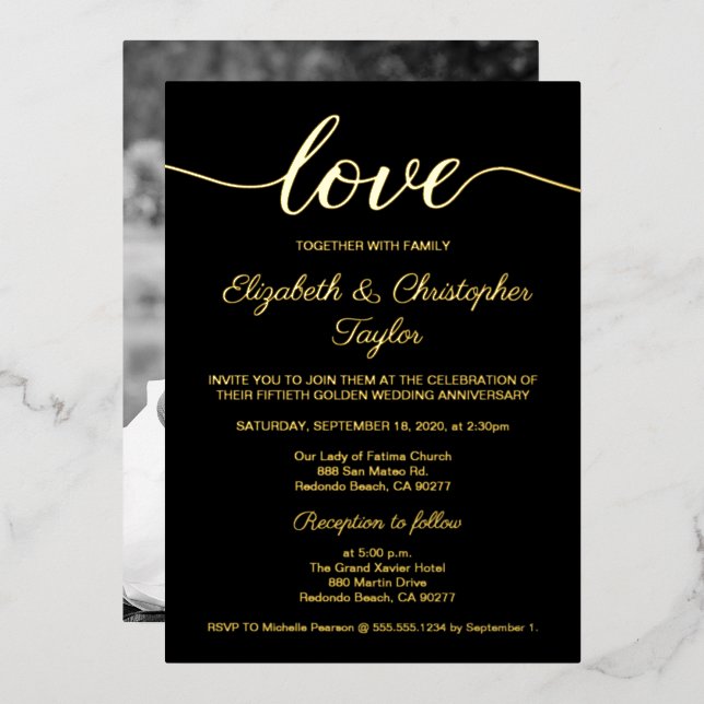 50th Golden Wedding Anniversary Black Custom Photo (Front/Back)