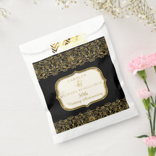 50th Golden Wedding Anniversary Black n Gold Favour Bags