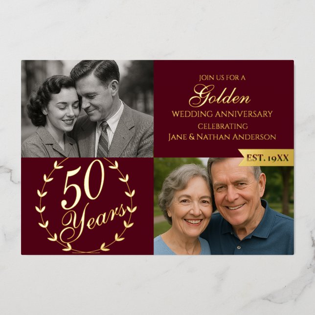 50th Golden Wedding Anniversary Burgundy Photo (Front)