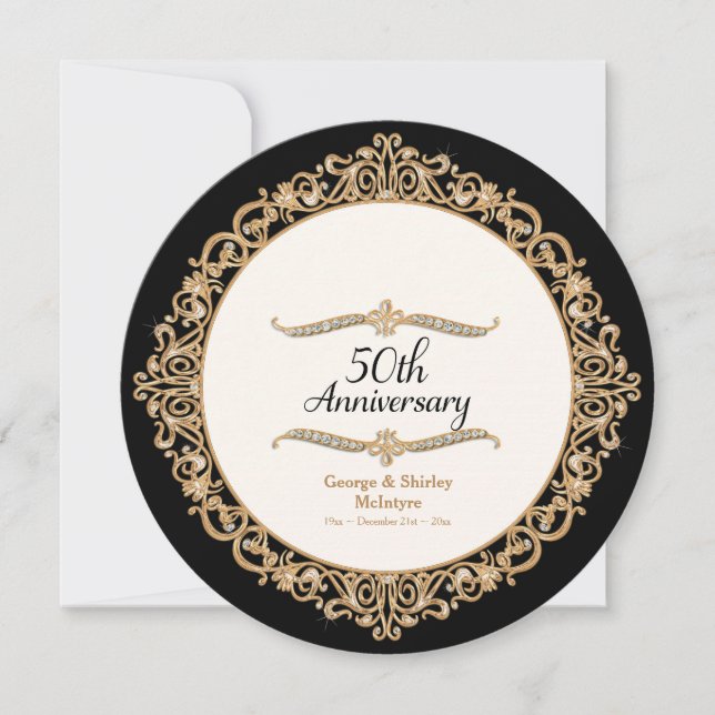 50th Golden Wedding Anniversary Celebration Round Invitation (Front)