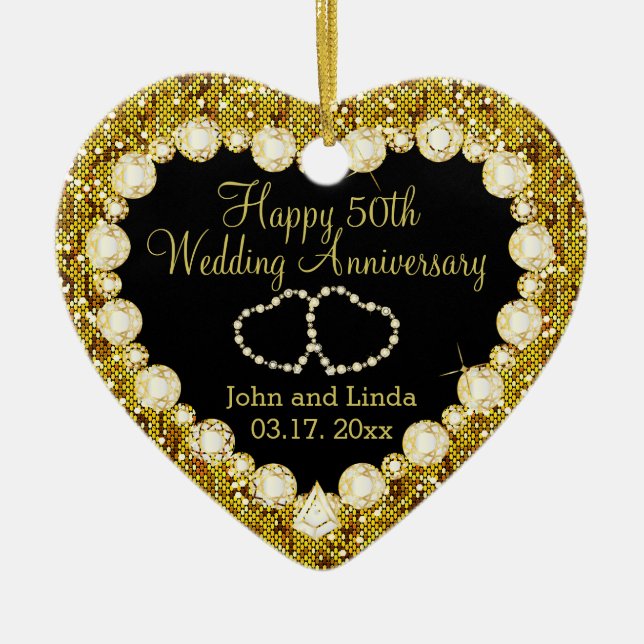 50th Golden Wedding Anniversary Ceramic Tree Decoration (Front)