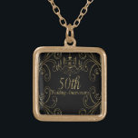 50th Golden Wedding Anniversary Chandelier Gold Plated Necklace<br><div class="desc">Gorgeous golden swirls and scrolls with a golden shimmery chandelier hanging overhead. Golden doodle hearts on the reverse. 50th Wedding Anniversary in a metallic gold look.</div>