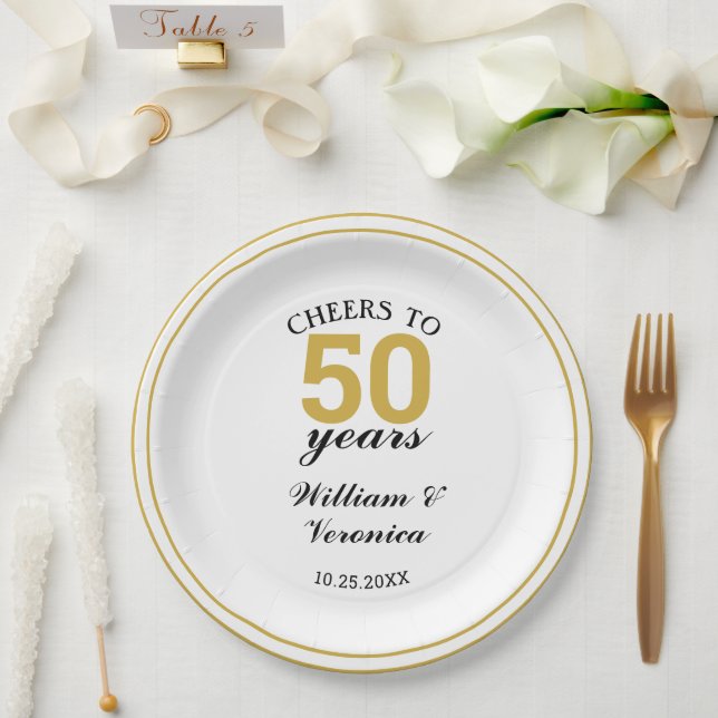 50th Golden Wedding Anniversary Cheers to 50 Years Paper Plate (Wedding)
