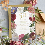 50th Golden Wedding Anniversary Country Roses Invitation<br><div class="desc">Featuring decorative country roses tumbling over a faux gold foil frame enclosing your personalised golden wedding anniversary details and the happy couple's names set in classic gold text. Designed by Thisisnotme©</div>
