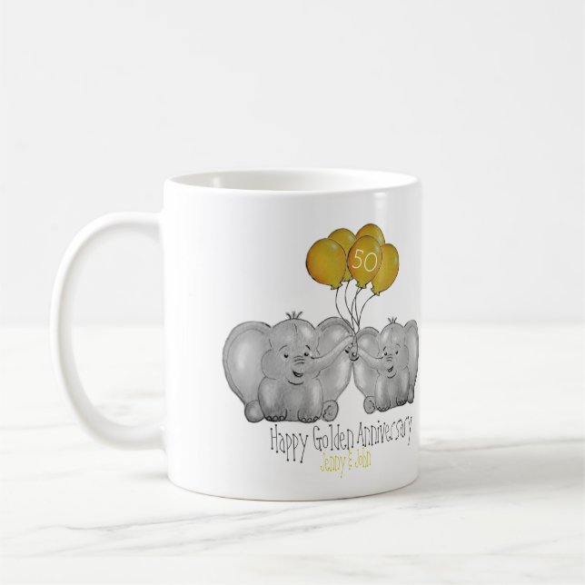 50th Golden Wedding Anniversary cute elephant Coffee Mug (Left)