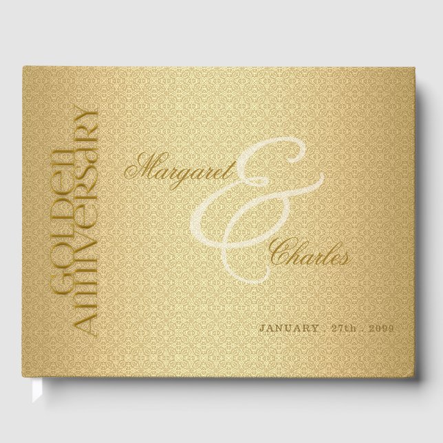 50th Golden Wedding Anniversary Damask Photo Guest Book (Front)