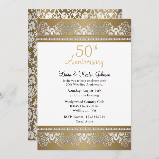 50th Golden Wedding Anniversary | DIY Text Invitation (Front/Back)