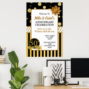 50th Golden Wedding Anniversary Elegant Party Poster