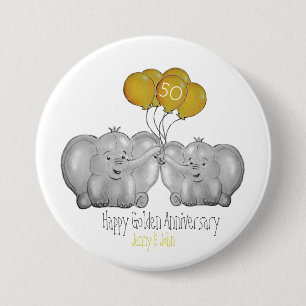50th Golden wedding anniversary elephant 7.5 Cm Round Badge