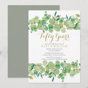 50th Golden Wedding Anniversary Eucalyptus Script  Invitation