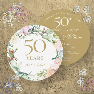 50th Golden Wedding Anniversary Floral Circular Invitation