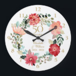 50th Golden Wedding Anniversary Floral Garland Large Clock<br><div class="desc">Featuring a delicate watercolor floral garland,  this chic botanical 50th wedding anniversary clock can be personalised with your special golden anniversary details set in elegant typography. Designed by Thisisnotme©</div>