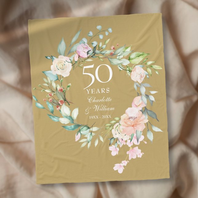 50th Golden Wedding Anniversary Floral Gold Fleece Blanket (50th Golden Wedding Anniversary Floral Gold Fleece Blanket)