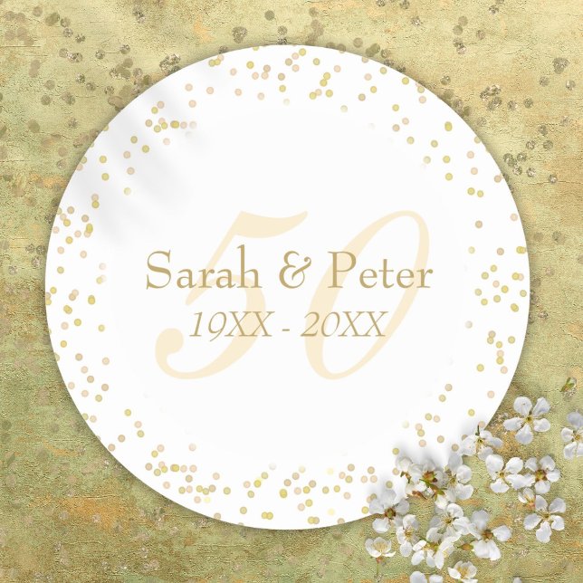 50th Golden Wedding Anniversary Gold Confetti Classic Round Sticker (50th Golden Wedding Anniversary Gold Confetti Classic Round Sticker)