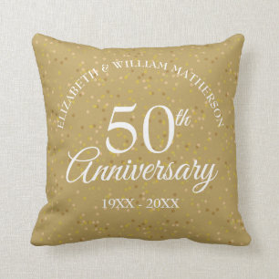 50th Golden Wedding Anniversary Gold Confetti Cushion