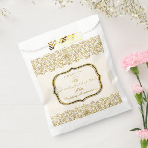 50th Golden Wedding Anniversary Gold n White Favour Bags