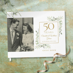50th Golden Wedding Anniversary Greenery Photo Guest Book