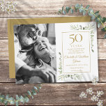50th Golden Wedding Anniversary Greenery Photo Save The Date<br><div class="desc">Featuring delicate watercolor country garden greenery,  this chic save the date anniversary invitation can be personalised with your special photo and 50 years anniversary celebration information,  with a golden background on the reverse. Designed by Thisisnotme©</div>