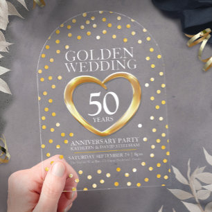 50th golden wedding anniversary heart  acrylic invitations