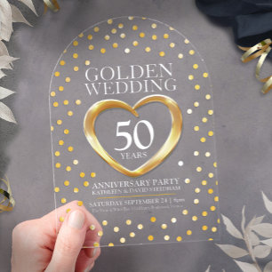 50th golden wedding anniversary heart  acrylic invitations