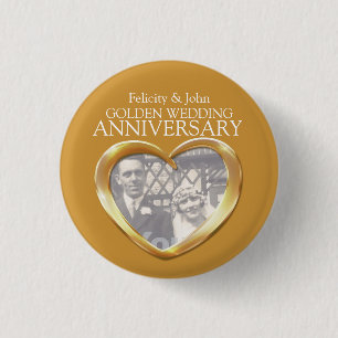 50th golden wedding anniversary heart photo badge