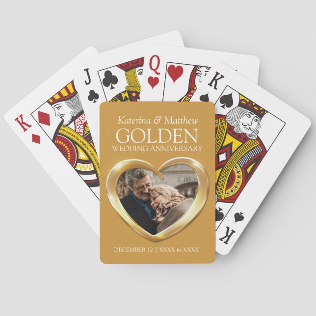 50th Golden Wedding anniversary heart photo  Playing Cards (Back)