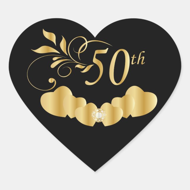 *50th Golden Wedding Anniversary Heart Sticker (Front)