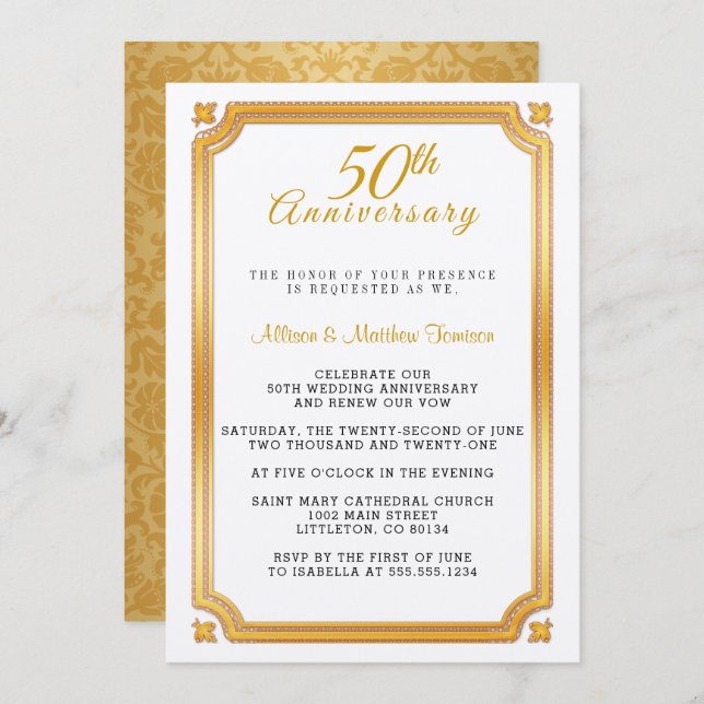 50th Golden Wedding Anniversary Invitation (Front/Back)