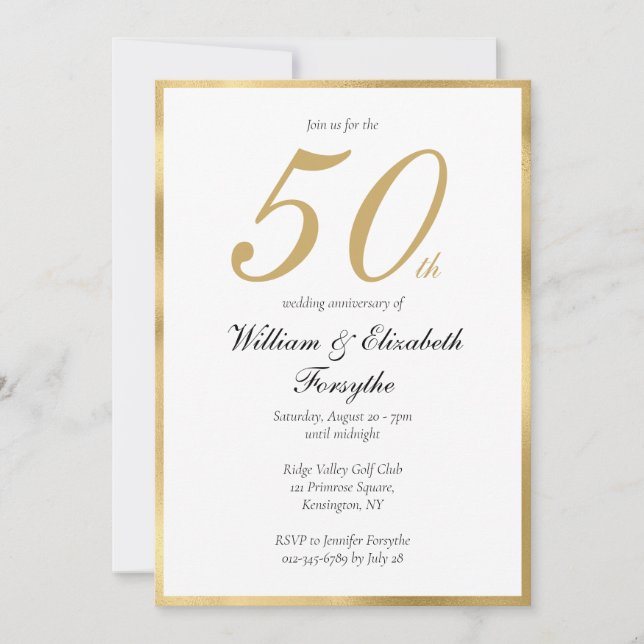 50th Golden Wedding Anniversary  Invitation (Front)