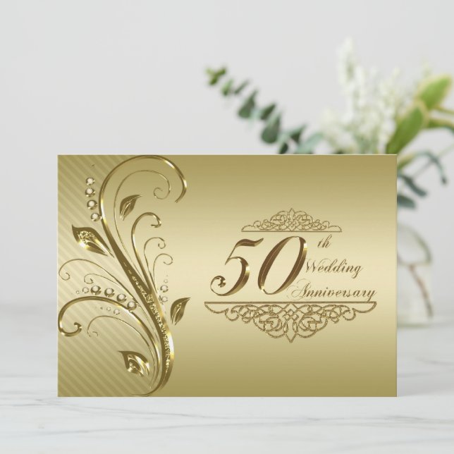 50th Golden Wedding Anniversary Invitation Card (Standing Front)