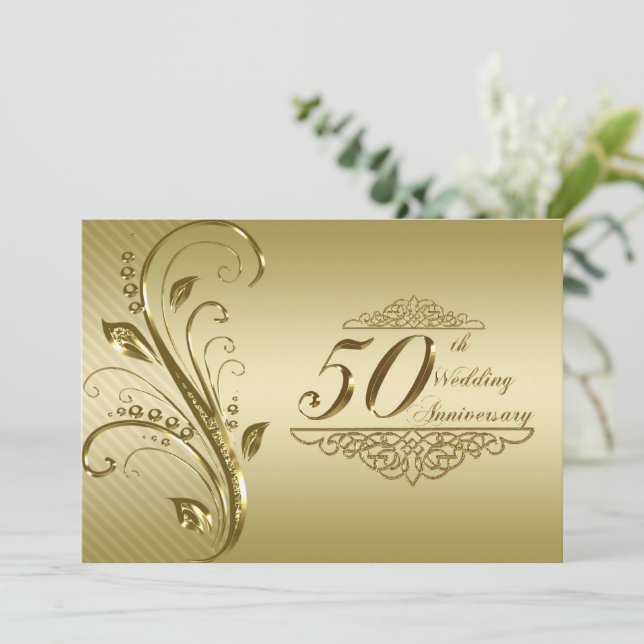 50th Golden Wedding Anniversary Invitation Card (Standing Front)