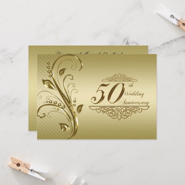 50th Golden Wedding Anniversary Invitation Card (Front/Back In Situ)