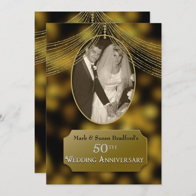 50th Golden Wedding Anniversary Invitation, Photo Invitation (Front/Back)