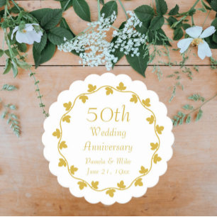 50th Golden Wedding Anniversary Ivy Wreath Paper Coaster