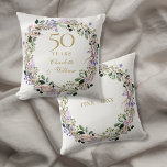 50th Golden Wedding Anniversary Lavender Floral Cushion<br><div class="desc">Featuring a delicate watercolor floral lavender garland,  this chic botanical 50th wedding anniversary keepsake pillow can be personalised with your special anniversary information in elegant gold text. Designed by Thisisnotme©</div>