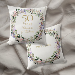 50th Golden Wedding Anniversary Lavender Floral Cushion