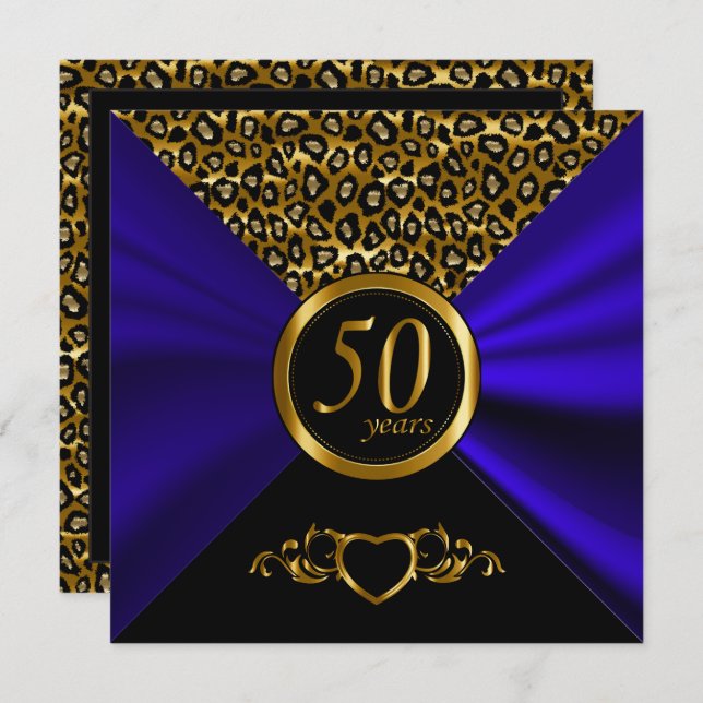 50th Golden Wedding Anniversary | Leopard Pattern Invitation (Front/Back)
