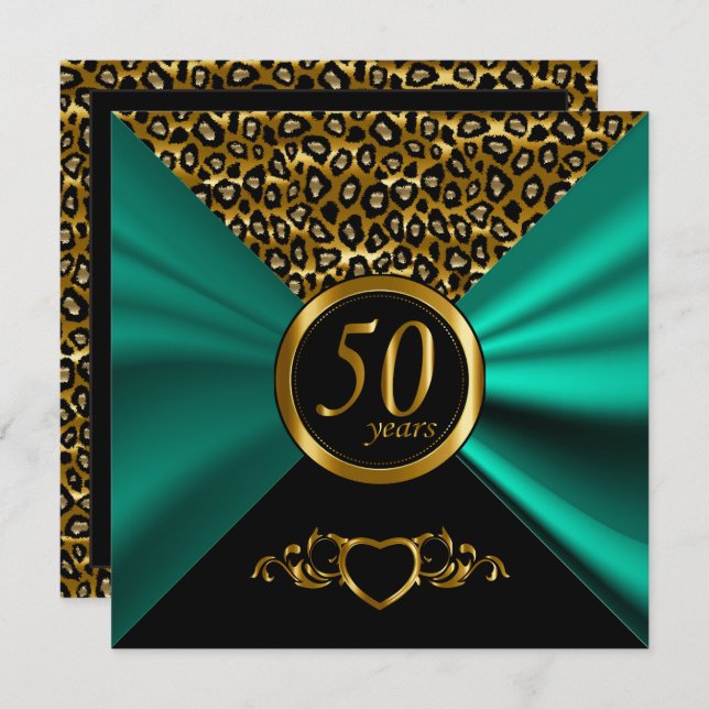 50th Golden Wedding Anniversary | Leopard Pattern Invitation (Front/Back)
