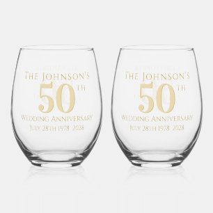50th Golden Wedding Anniversary Matching Stemless Wine Glass