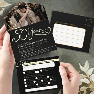 50th Golden Wedding Anniversary meal RSVP photo  All In One Invitation