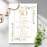 50th Golden Wedding Anniversary Memories Greenery Invitation<br><div class="desc">Featuring delicate watercolor country garden greenery,  this chic anniversary invitation can be personalised with your special 50 years anniversary memories and celebration information,  with a golden background on the reverse. Designed by Thisisnotme©</div>