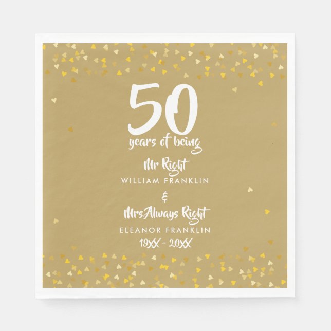 50th Golden Wedding Anniversary Mr Mrs Right Fun Napkin (Front)