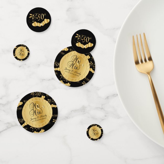 50th Golden Wedding Anniversary on Black Confetti (Group)