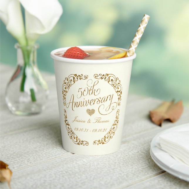 50th Golden Wedding Anniversary Paper Cups (Insitu)