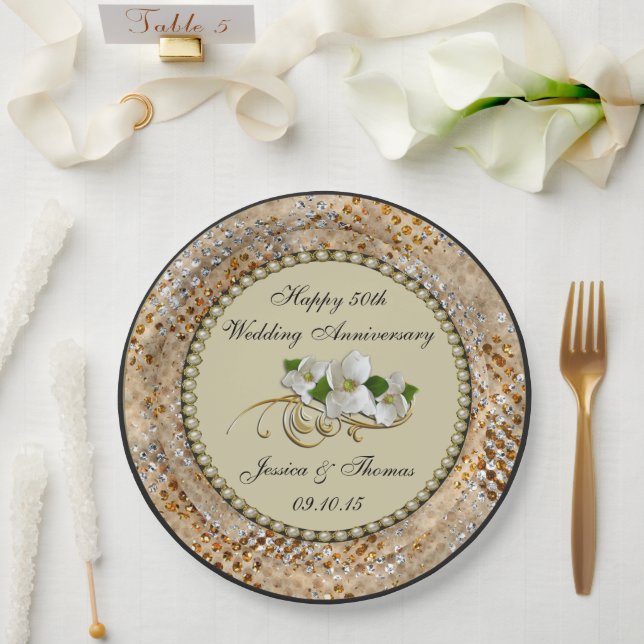 50th Golden Wedding Anniversary Paper Plate (Wedding)
