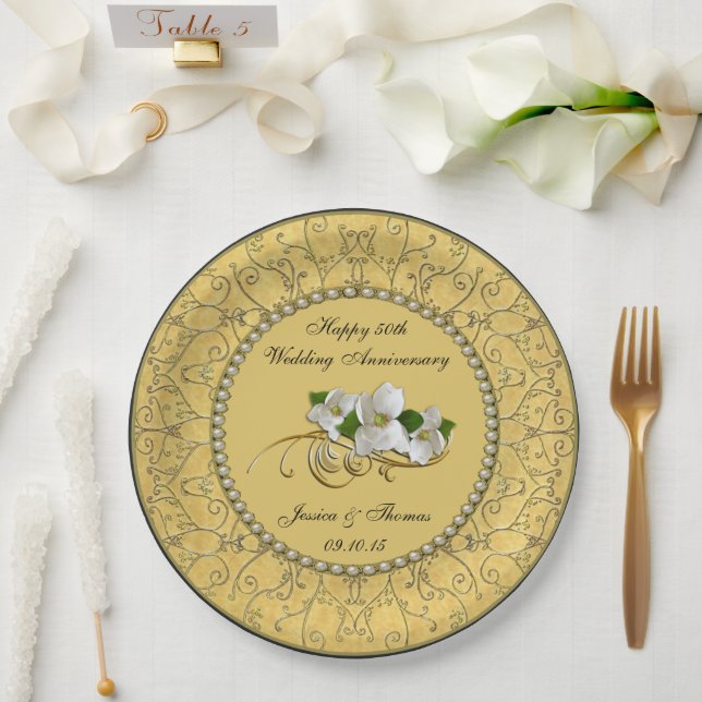 50th Golden Wedding Anniversary Paper Plate (Wedding)