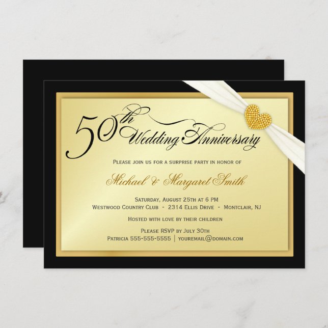 50th Golden Wedding Anniversary Party Invitations (Front/Back)