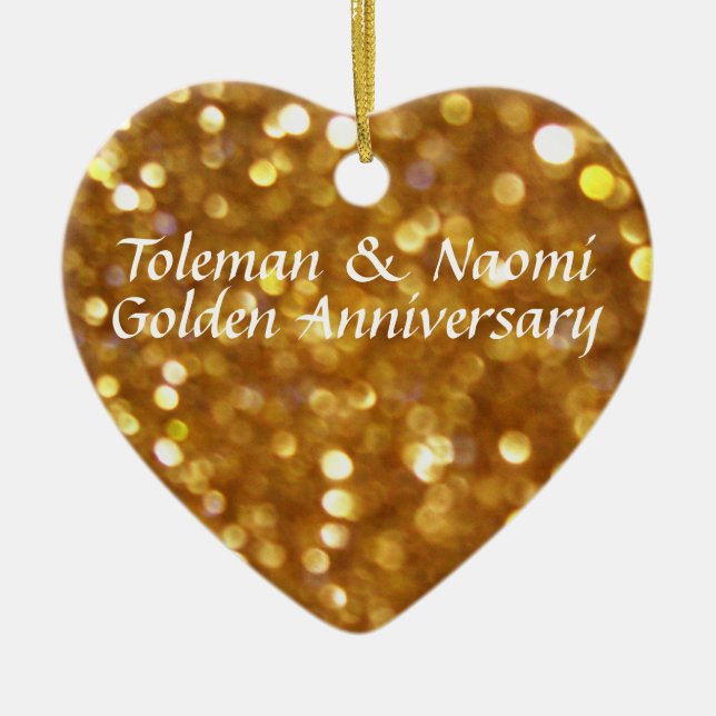 50th Golden Wedding Anniversary | Personalised Ceramic Tree Decoration (Front)