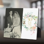 50th Golden Wedding Anniversary Photo Floral Roses Plaque<br><div class="desc">A beautiful 50th golden wedding anniversary keepsake featuring a beautiful watercolor floral greenery garland. Personalise with a special wedding photo and anniversary details set in classic gold typography. Designed by Thisisnotme©</div>